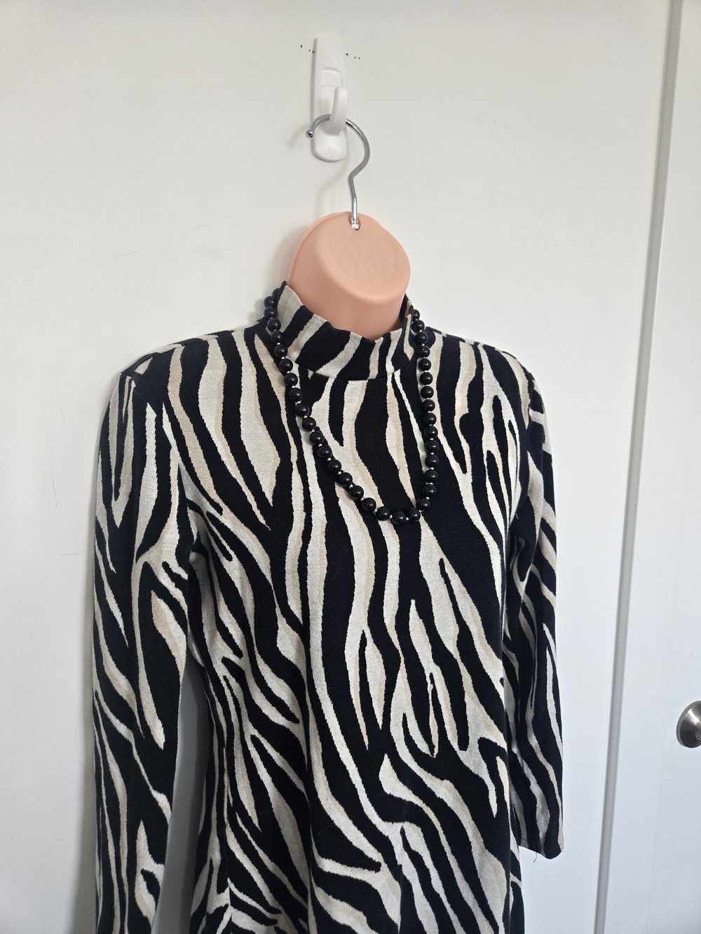 Zara Black and White Zebra Print Mock Neck Sweater - Picture 4 of 5
